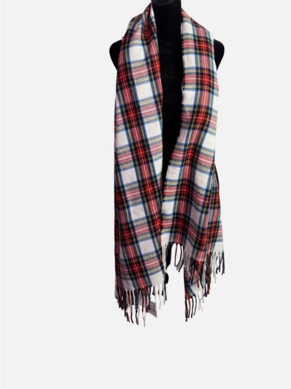 J. Crew Plaid Fringe Wrap Scarf in Red, White, Blue, Black